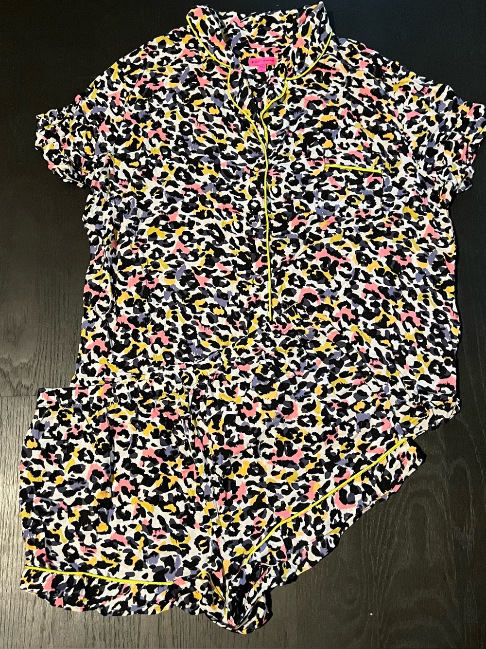 BETSEY JOHNSON Neon Leopard Pajama PJ Loungewear Set Large